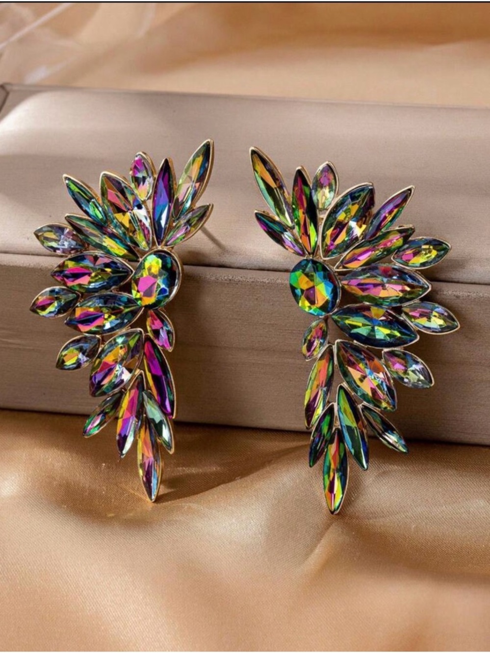 Iridescent Crystal Statement Earrings - Multicolor